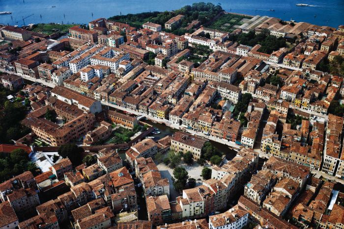 An aerial view of the Venetian Ghetto