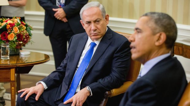 President Obama and Prime Minister Netanyahu at a meeting at the White House