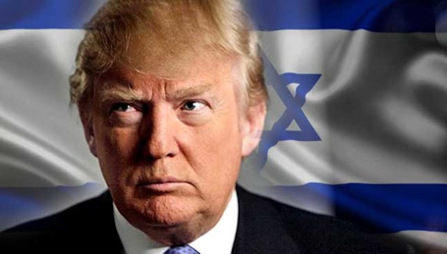 Donald Trump in front of an Israeli flag