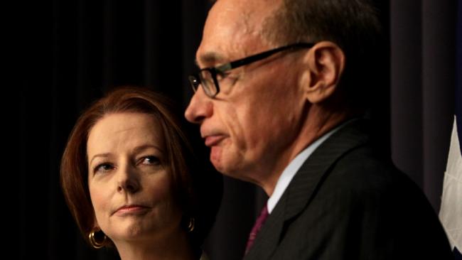 Then Prime Minister Julia Gillard with Bob Carr