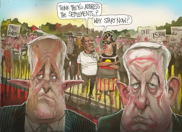 cartoon by David Rowe of Turnbull and Netanyahu