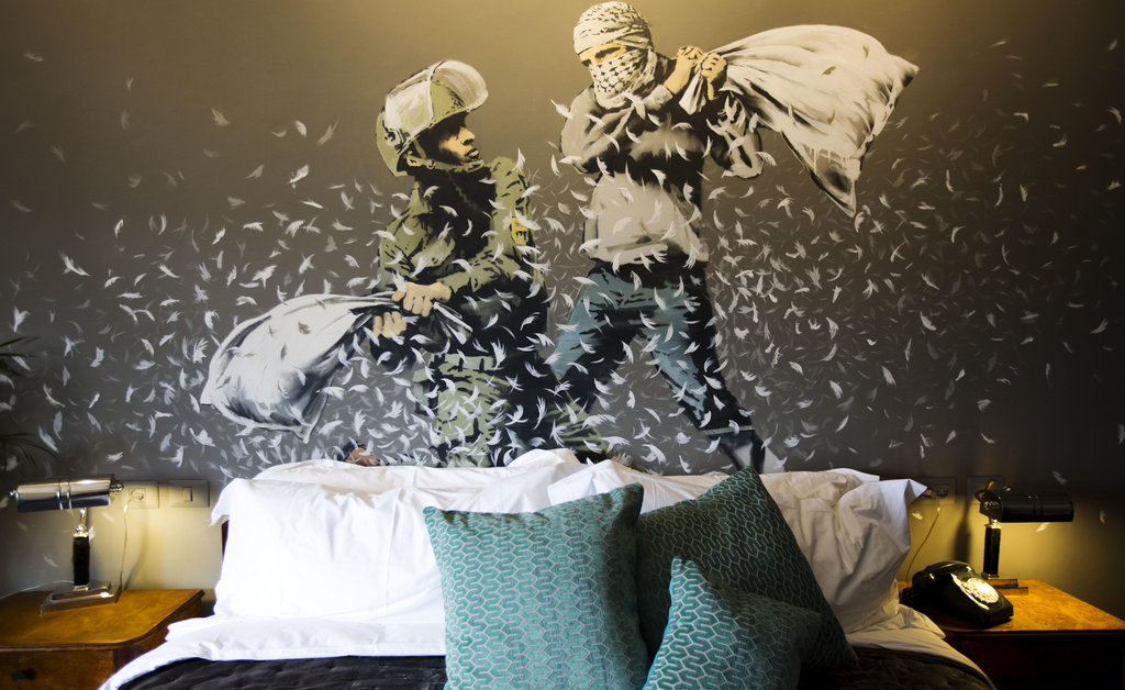 mural in bedroom of hotel