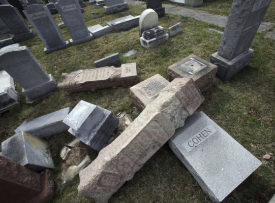 vandalised tombstones in jewish cemetery