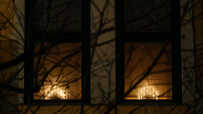 chanukka candles in the window