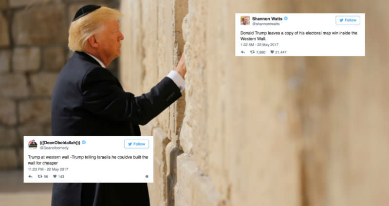 Trump at the kotel with twitter feed