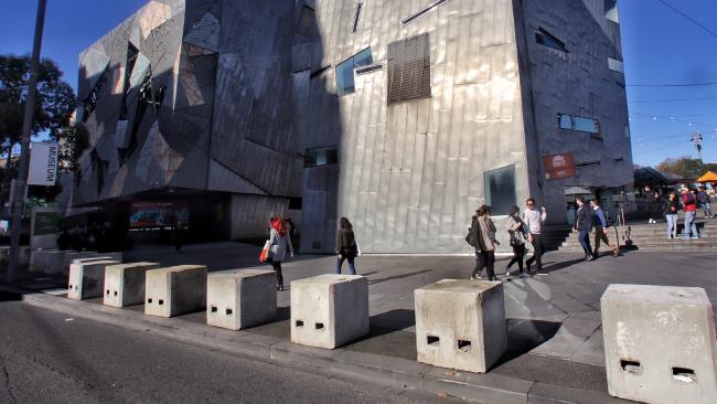 bollards in place outside Fed Square