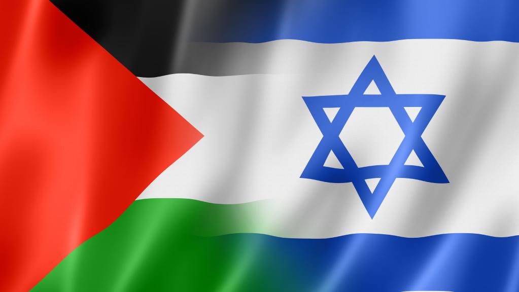 palestinian and israeli flags meshed
