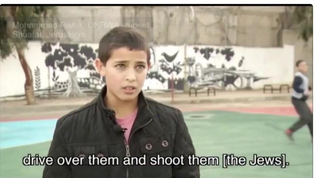 video still of arab boy saying to kill jews