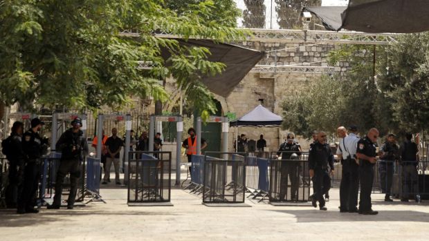 border police near the security gates in the old city