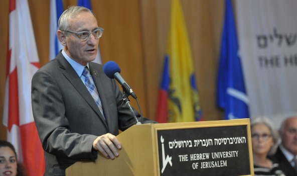 Hebrew U President at the podium