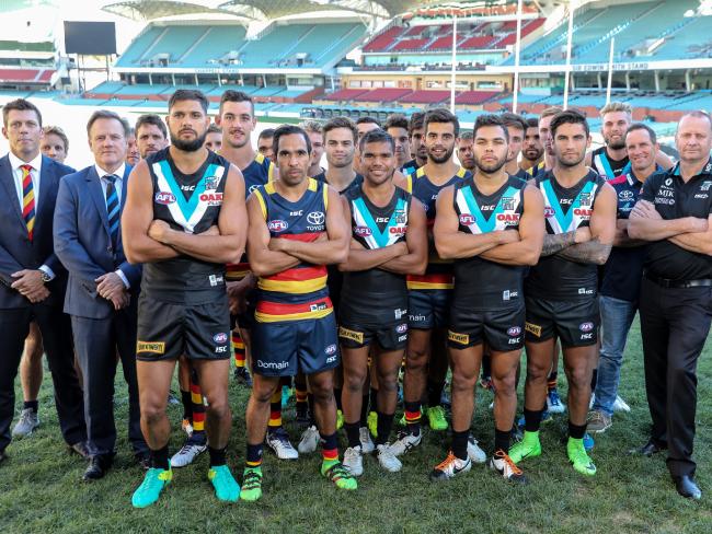 Port and Crows players posing for indigenous round