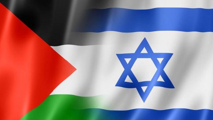 palestinian and israeli flags blend together