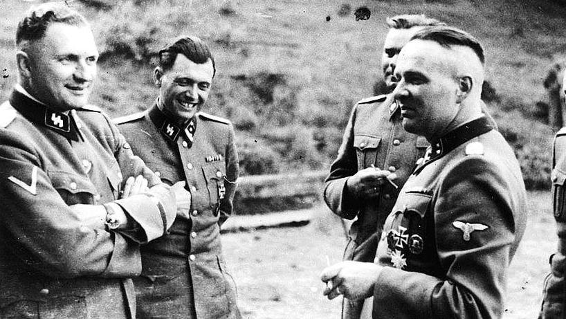 Auschwitz commanders and Mengele sharing a joke