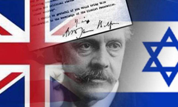 british and israeli flag with face and declaration superimposed