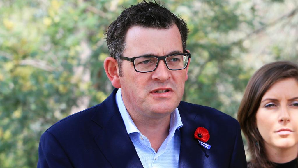 Daniel Andrews talking at an outdoor press conference